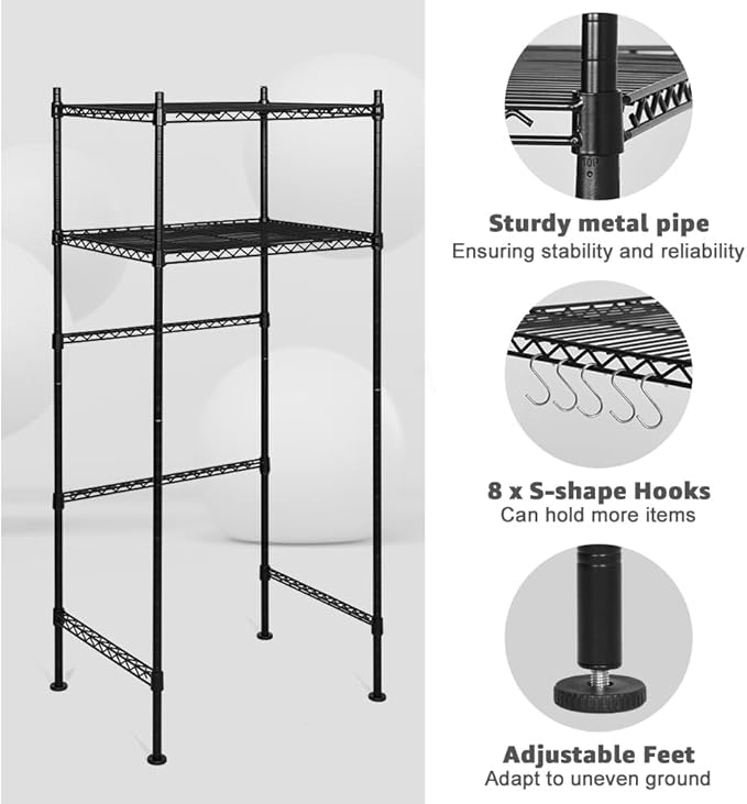 LUCKUP Mini Fridge Shelf 2-Tier Height Adjustable Mini Fridge Stand with Storage for Dorm Space Saving, Metal Microwave Organizer Shelf for Kitchen Room Apartment, Black