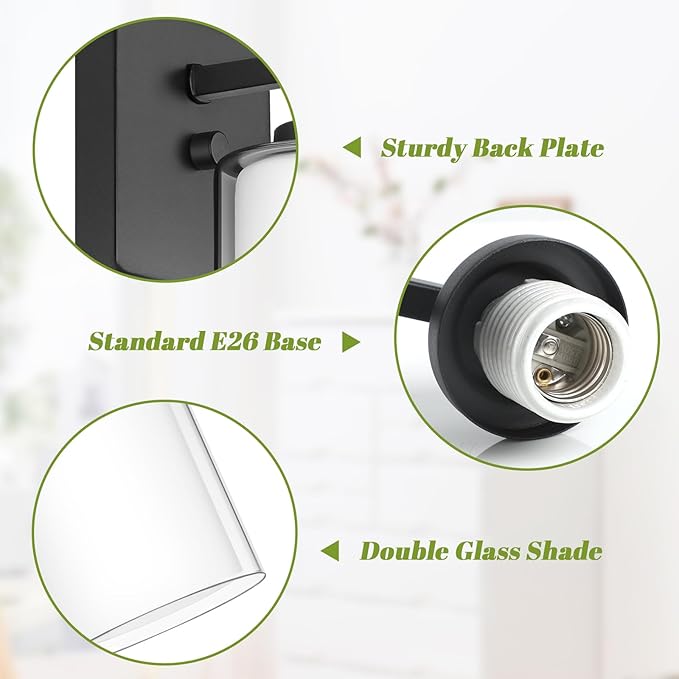 Set of 2 Wall Sconces for Bathroom, Modern Vanity Light Fixtures, Black