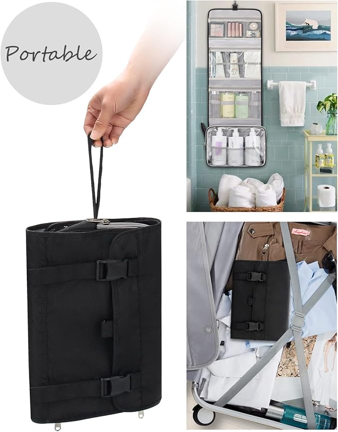 Relavel Large Toiletry Bag Travel Bag for Men, Travel Hanging Toiletries Bag with Hanging Hook, Large Capacity Door Room Essentials, Travel Organizer for Full Sized Cosmetics and Accessories - Black