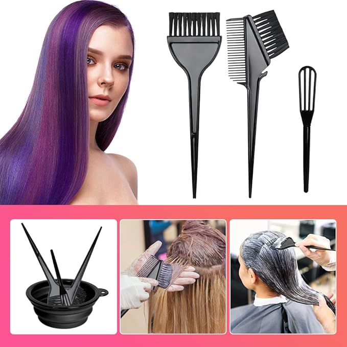 MOONMINI Hair Dye Color Brush and Bowl Set, Color Bowl Brushes Tool Mixing Bowl Kit Tint Comb for Hair Tint Dying Coloring Applicator (Gray&Black)
