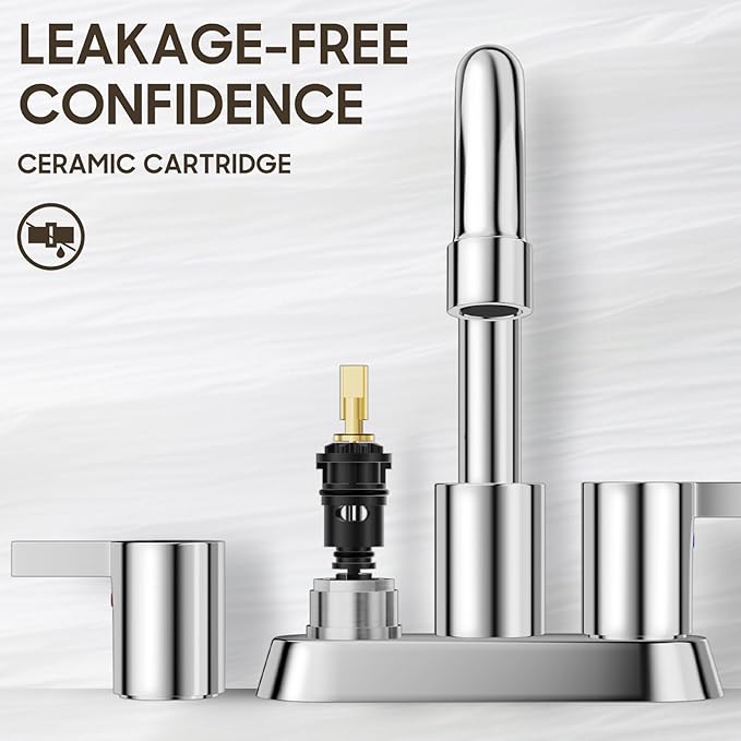 Phiestina 4 Inch Centerset 2 or 3 Holes 2 Handle Chrome Lead-Free Bathroom Faucet, Swivel Spout with Copper Pop Up Drain and 2 Water Supply Lines, BF015-1-C