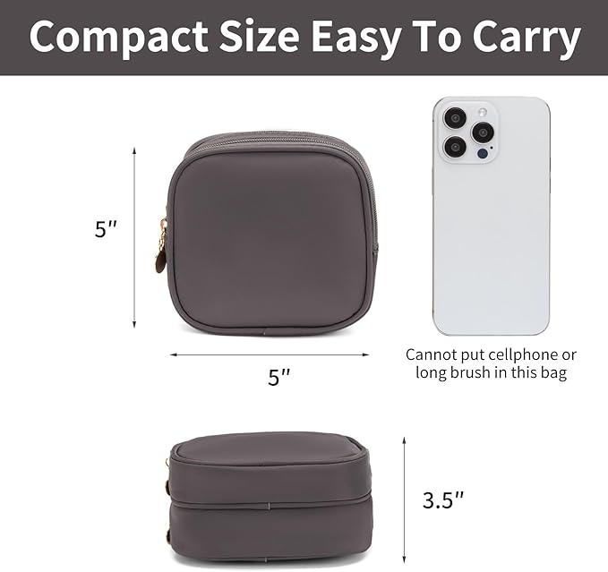 XIAOLER Small Makeup Pouch, Double Zipper Cosmetic Bag, Travel Makeup Bag, Cute Makeup Bag for Purse, Mini Toiletry Bag (Dark Grey)