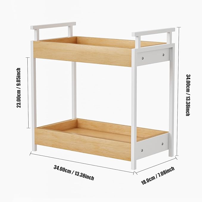 KLM Countertop Coffee Station Organizer, 2 Tier Wooden Shelf for Coffee Bar Accessories, Condiment Storage Caddy for Kitchen, Bathroom Counter Organizer, Home, Office - Natural