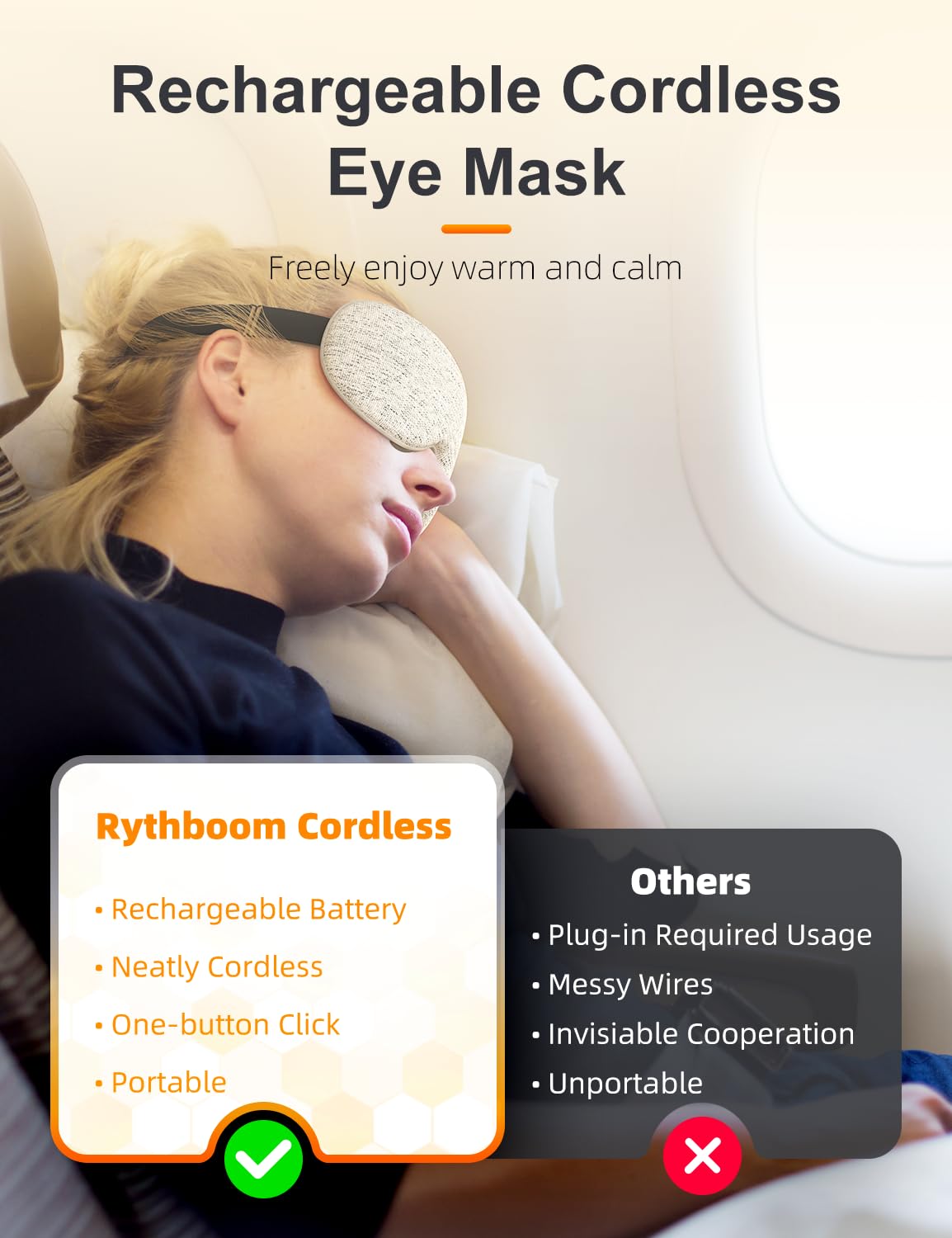 Rythboom Cordless Heated Eye Mask for Dry Eyes, 3 Levels