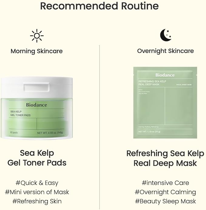 Biodance Sea Kelp Gel Toner Pads, Calming Toner Pads for Sensitive Skin, Oil & Sebum Control, Refreshing Blemish Care, Pre-Soaked Pads, Korean Skin Careㅣ60 Pads
