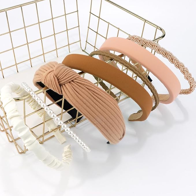 AHONEY 7 Pack Headbands for Women Girls Headbands Trendy Non Slip Hairbands Fashion Hair Accessories Multi-style Headband Pack Diademas Para Mujer (Neutral)