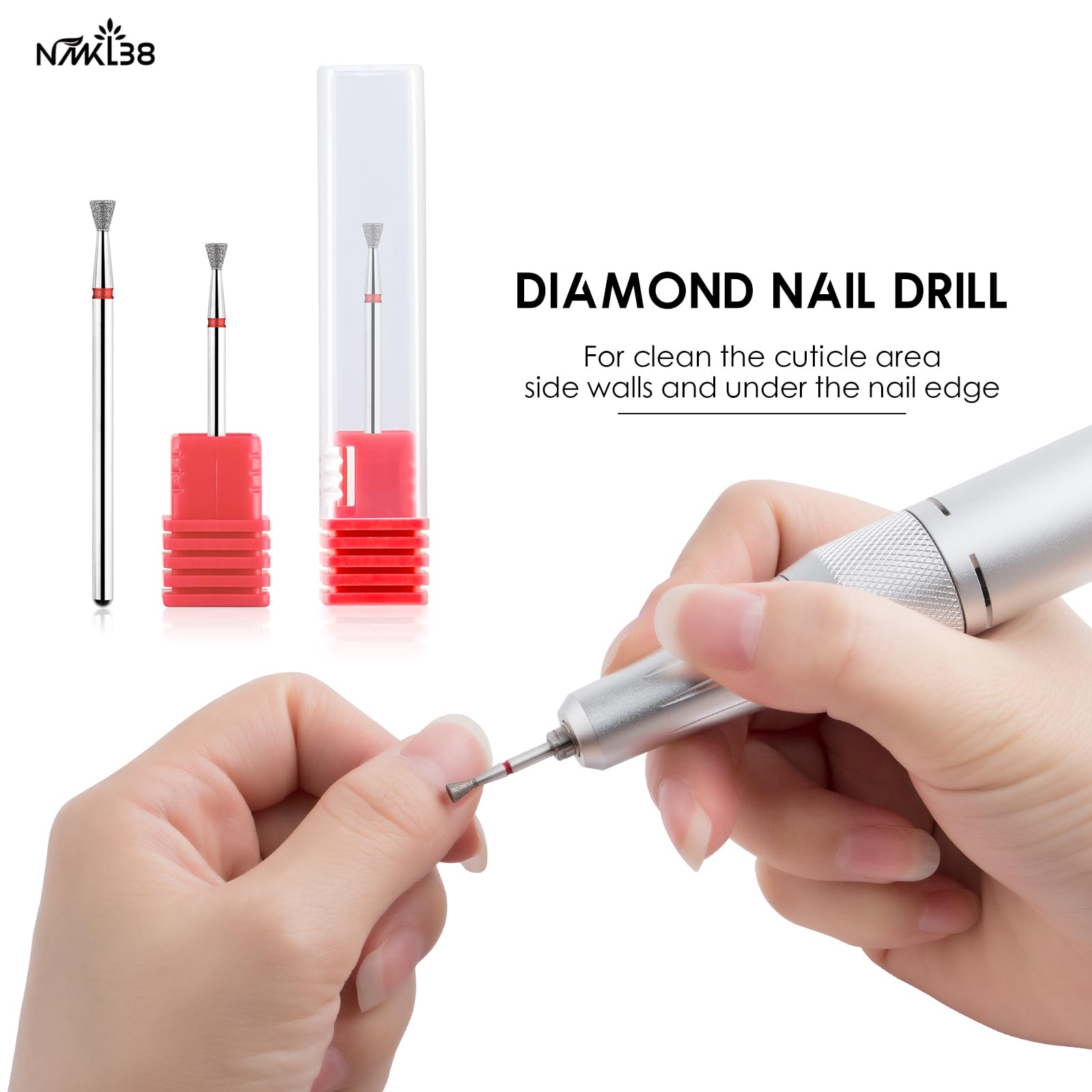 NMKL38 Tapered Diamond Nail Drill Bits for Nail Prep 3/32 Shank efile Bit Cuticle Cleaner Tool