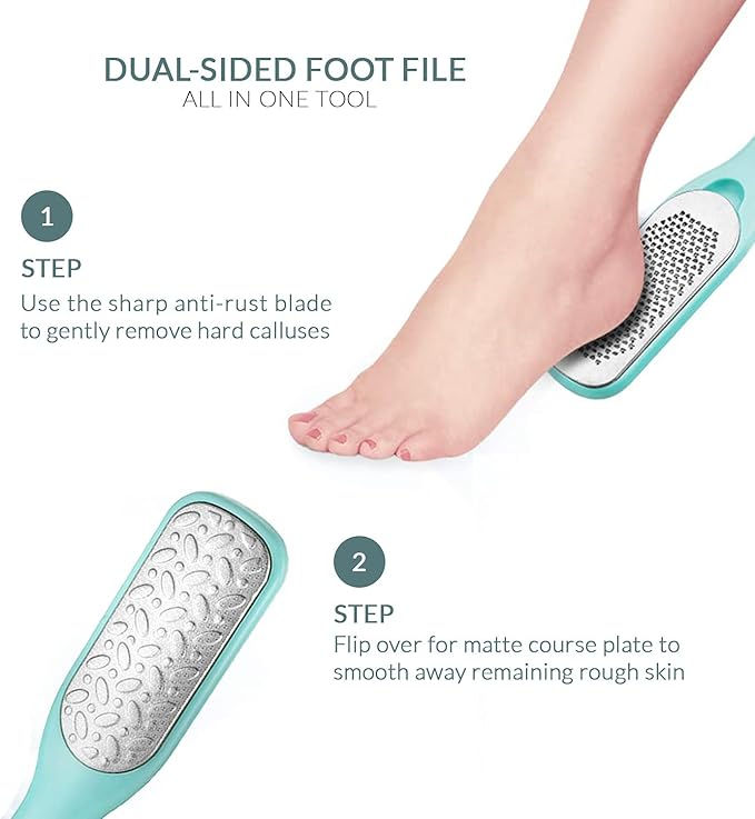 Callus & Dead Skin Remover – Dual-Sided - for Wet & Dry Exfoliation: Scrub, File & Rasp for Smooth Feet - Pedicure Tool - Foot File Callus Remover Tool - Pedicure Kit