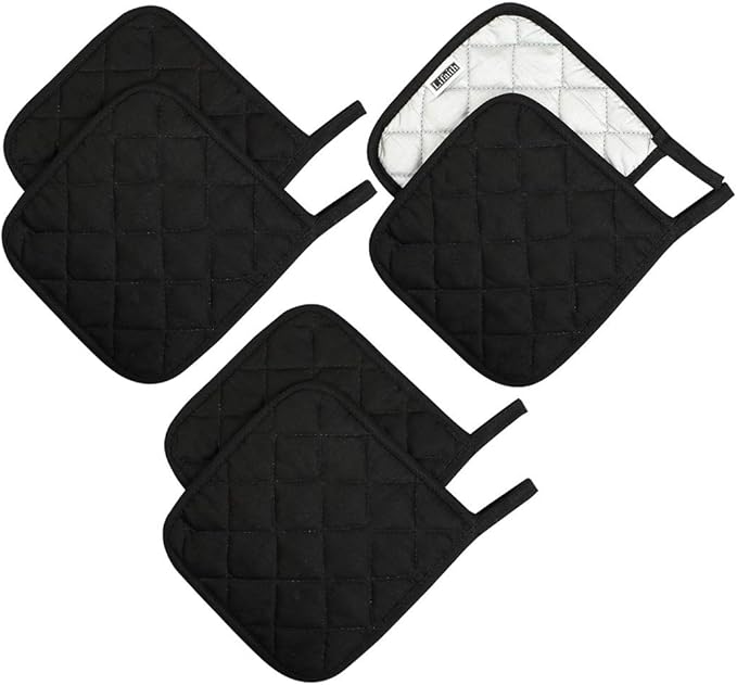 Lifaith 6 Pack Potholders Kitchen Pot Holders Set,Cotton Pot Holders for Kitchen 7 inch hot Pads,Heat Resistant Hot Pads for Cooking and Baking Black