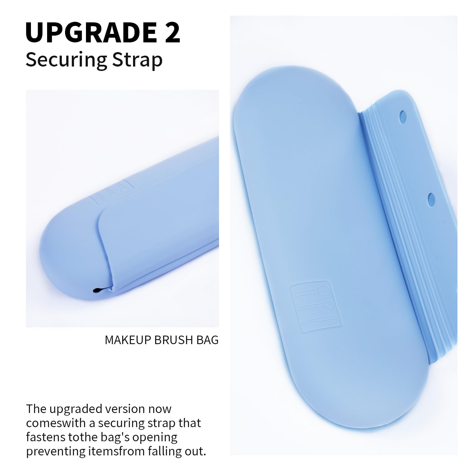 AGIKET Silicone Makeup Brush Holder Travel Cosmetic Bag：Soft Portable Cosmetic Face Brushes Holder with Upgrade Anti-Fall Out Magnetic Closure, Large Travel Makeup Brush Case - Blue