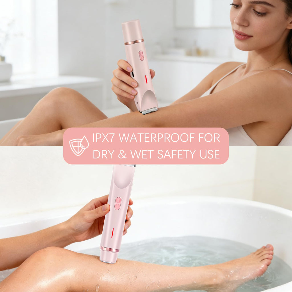 Bikini Trimmer for Women, 2-in-1 Dual Head Electric Razors for Women Pubic Hair, Waterproof Body Hair Trimmer and Face Shaver, Rechargeable Hair Removal for Bikini Legs Arm Sensitive Skin