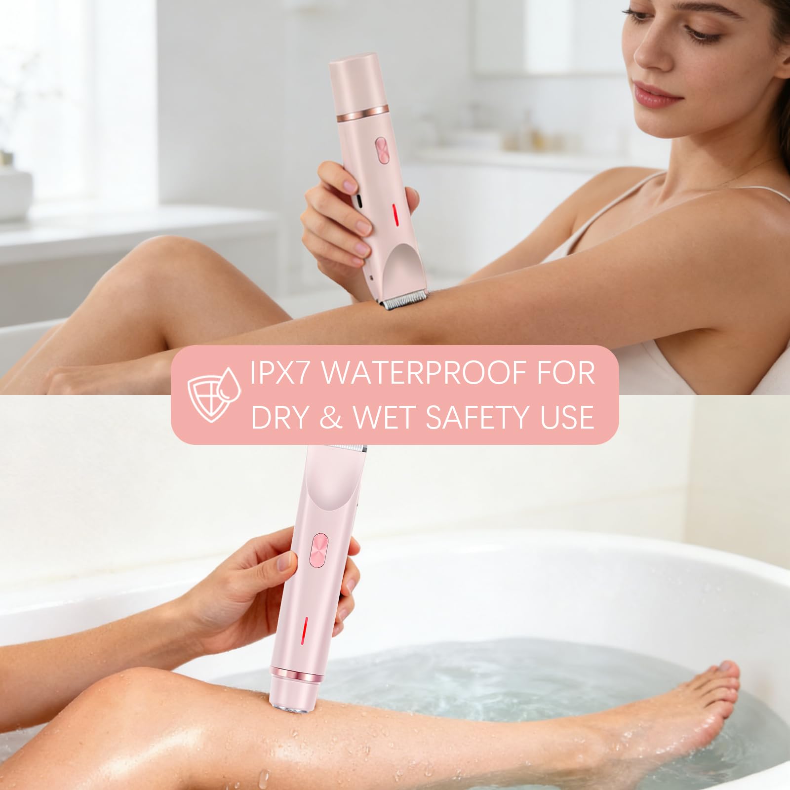 Bikini Trimmer for Women, 2-in-1 Dual Head Electric Razors for Women Pubic Hair, Waterproof Body Hair Trimmer and Face Shaver, Rechargeable Hair Removal for Bikini Legs Arm Sensitive Skin