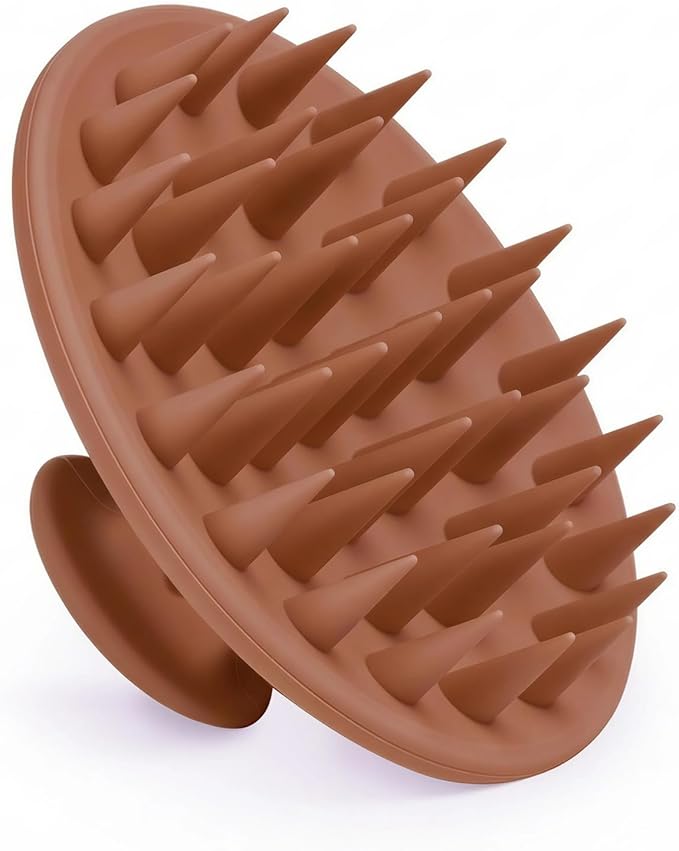 Meartchy Silicone Scalp Massager Shampoo Brush, Scalp Brush for Hair Growth & Dandruff Removal, Hair Scrubber Scalp Stimulator Exfoliator Brush with Soft Bristles for Wet Dry Scalp Care (Brown)