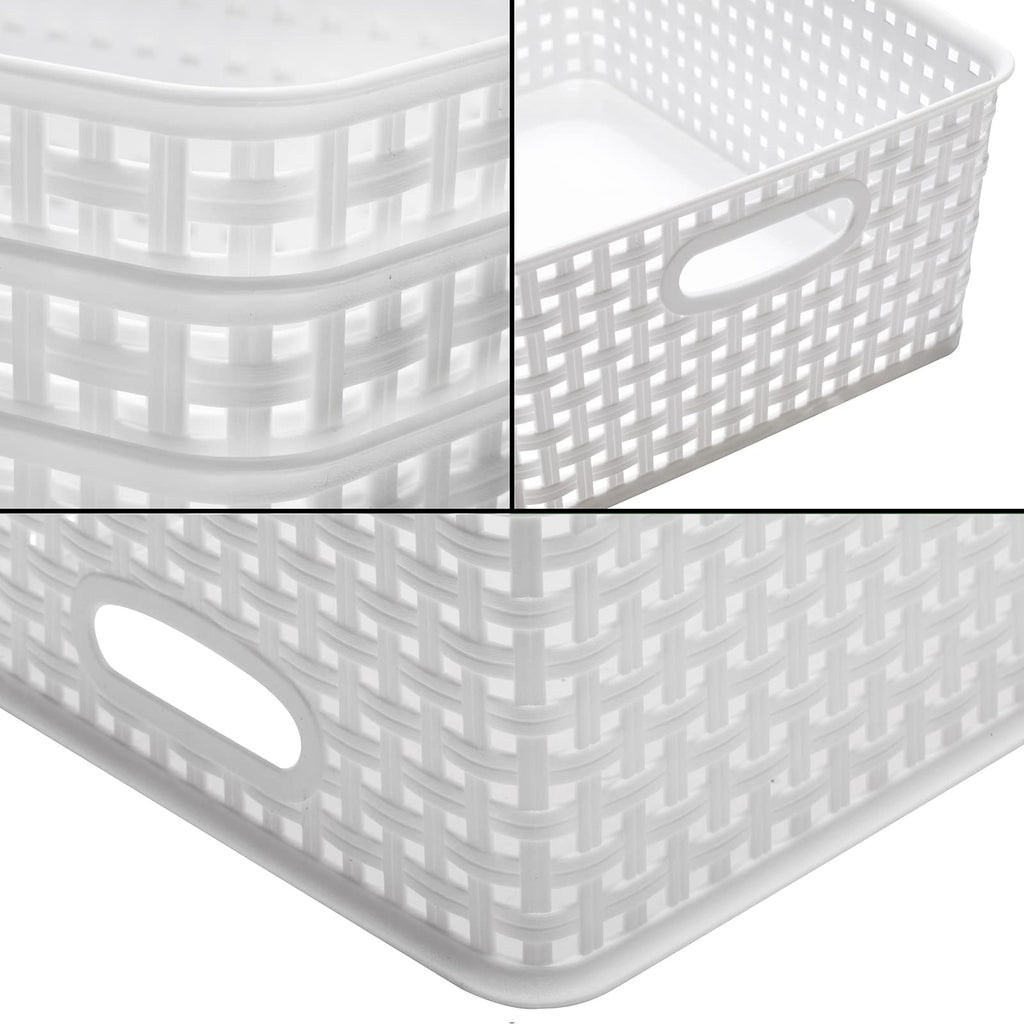 Eslite Plastic Storage Baskets for Organizing,11"X8.5"X4.7",Pack of 4 (White)