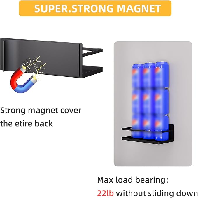 KMUZAWN Magnetic Spice Rack for Refrigerator, 2 Pack Magnetic Shelf, Fridge Magnet Organizer with Moveable 6 Hooks, Magnetic Fridge Shelf for Kitchen Organization and Storage(Black, 2 Pack)
