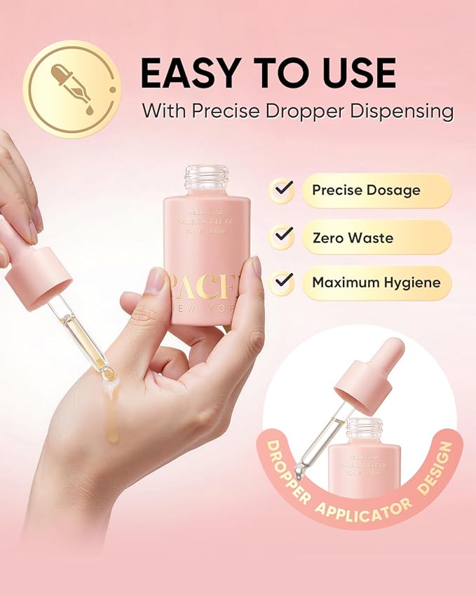 PACFE Velour Rosa Nail and Cuticle Oil - 100% Natural Plant-Based Treatment with Jojoba oil, Squalane & Vitamin E - Deep Hydration for Dry Damaged Nails & Cuticle - Non-Greasy, Rose Scent, 1.0 fl oz