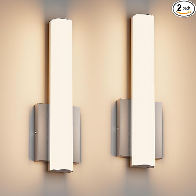 15.7 Inches Modern Bathroom Led Wall Sconces,18W 3000K Hardwired Wall Light with White Acrylic Lampshade,Indoor Bathroom Vanity Light for Mirror Bedroom Living Room Hallway(Nickel,2Pack)