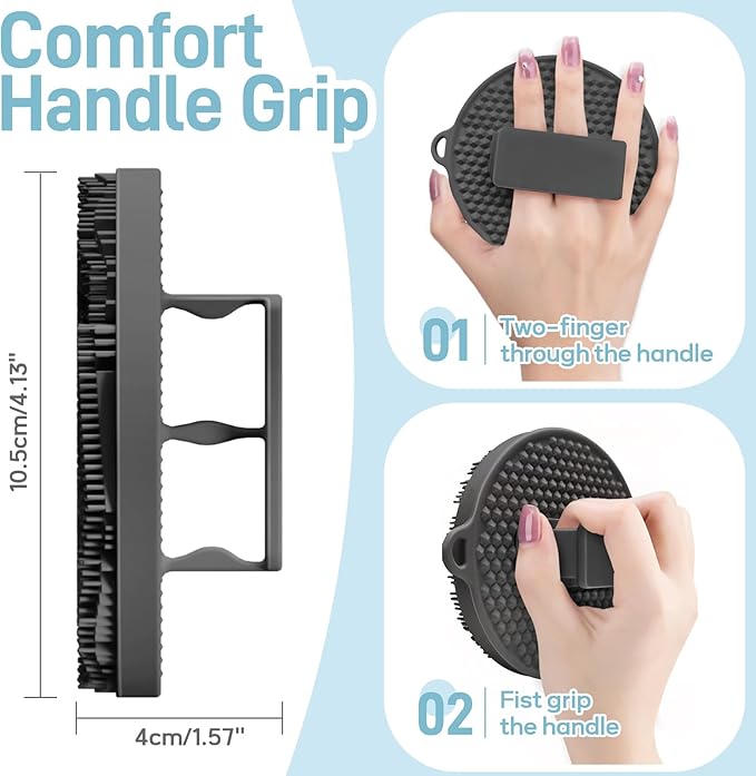Upgrade Silicone Shower Foot Scrubber Mat & Silicone Body Scrubber Set, Large Wall-Mounted Back Scrubber Back Washer to Clean, Exfoliate and Massage Without Bending(Gray+Body Scrubber)