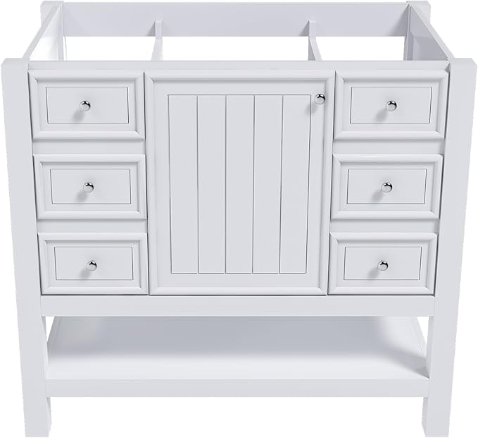 Montary 36" Bathroom Vanity Without Sink, Modern Stylish White Bathroom Storage Cabinet MDF, Freestanding Vanity with One Cabinet and Three Drawers, White (NOT Include Sink)