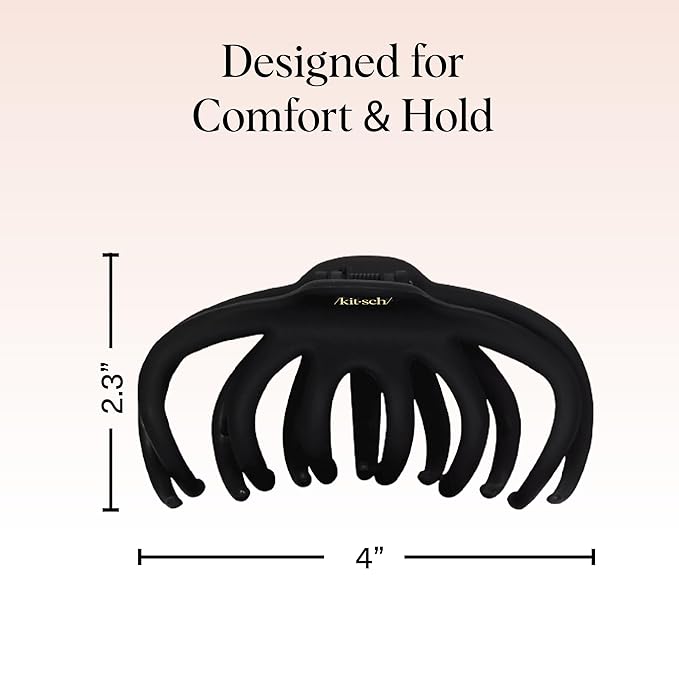 Kitsch Octopus Hair Clips - Large Claw Clips for Thick Hair, | Durable Recycled Plastic | Slip-Free Grip | Teen Girl Gifts Trendy Stuff - Classic Black & Tortoise, 2pcs