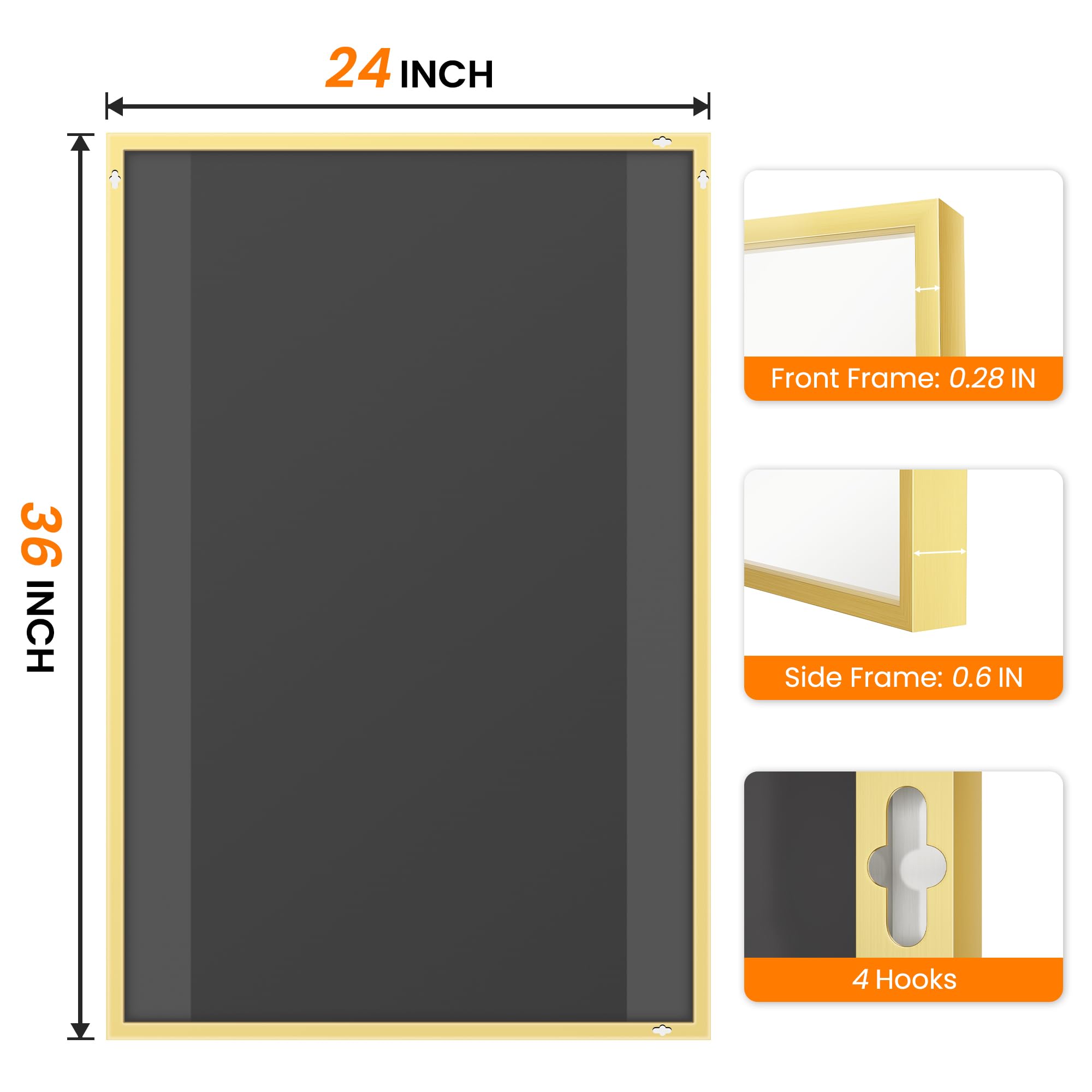 TRAHOME Bathroom Vanity Mirror for Wall, 2 Pack 36" x 24" Metal Framed Rectangular Bathroom Wall Mirror for Over Sink, HD Shatterproof Glass, Hangs Horizontally or Vertically(Gold)