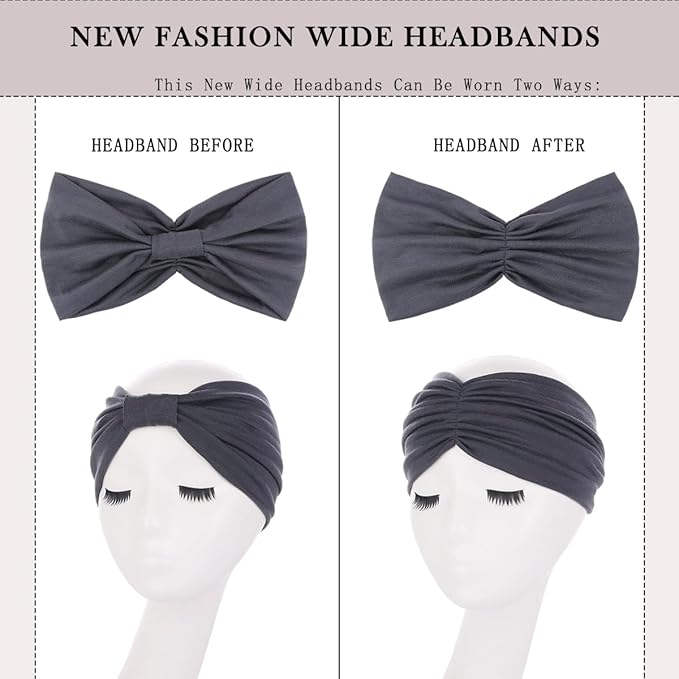 Kachanaa 6 Packs New Wide Headbands for Women,Non Slip Thick Soft Elastic Bandeau Hair Bands Yoga Workout Running Sweat Makeup Hair Wraps Hair Accessories