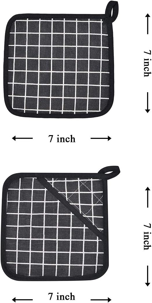 Win Change Oven Mitts and Potholders BBQ Gloves-Oven Mitts and Pot Holders with Recycled Infill Silicone Non-Slip Cooking Gloves for Cooking Baking Grilling (4-Piece Set,Black)