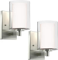 Kalium Wall Sconces Set of Two Modern Vanity Lights with Double Clear Glass Shade Brushed Nickel Indoor Farmhouse Wall Light for Bathroom Living Room Bedroom Mirror Hallway Bulb E26 Base (2PCS)