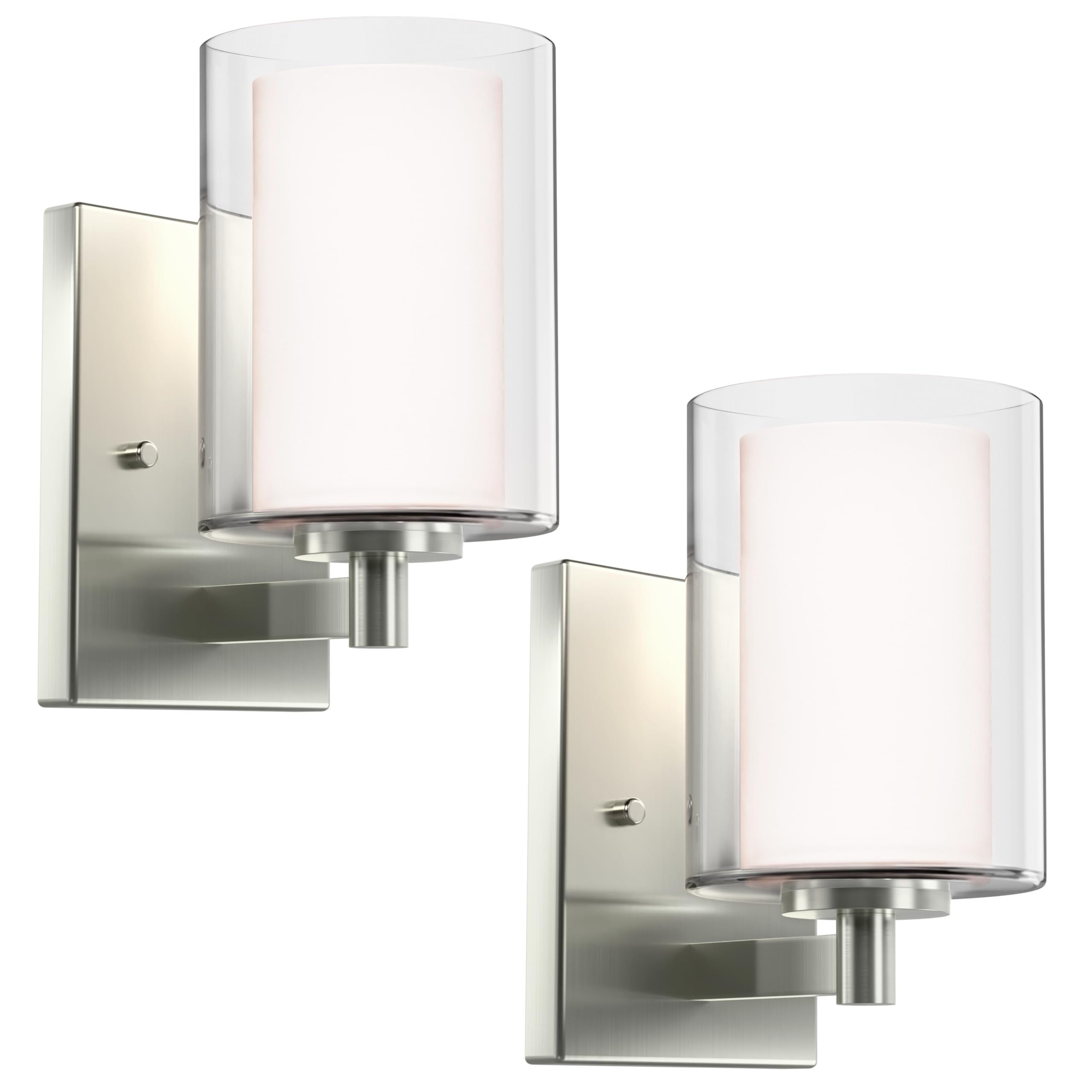 Kalium Wall Sconces Set of Two Modern Vanity Lights with Double Clear Glass Shade Brushed Nickel Indoor Farmhouse Wall Light for Bathroom Living Room Bedroom Mirror Hallway Bulb E26 Base (2PCS)