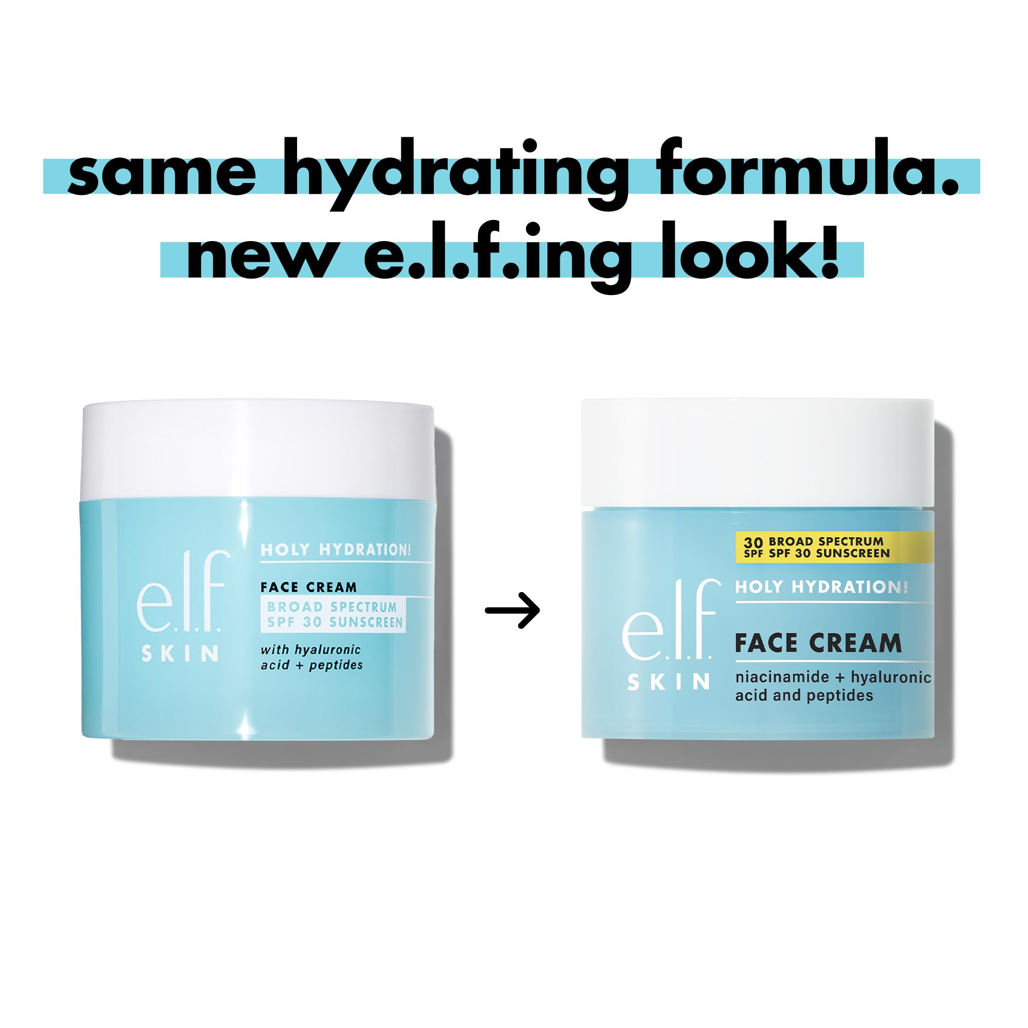 e.l.f. SKIN Holy Hydration! Face Cream Broad Spectrum SPF 30 Sunscreen Moisturizer, Made with Hyaluronic Acid, Niacinamide & Peptides, Lightweight Daily Protection, 1.7 oz