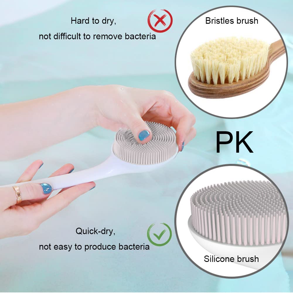 Silicone Back Scrubber for Shower, Exfoliating Body Scrubber with Handle, Soft Shower Scrub Exfoliator Brush for Men and Women, BPA Free, Non-Slip (Grey)