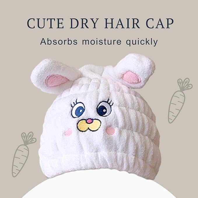 LCBD Microfiber Hair Towel Wrap for Kids, White Rabbit Dry Hair Cap Suck Water, Absorbent Quick Girls Boys Hair Drying Towel, Lightweight Bouncy Hat Headscarf for Wet Hair