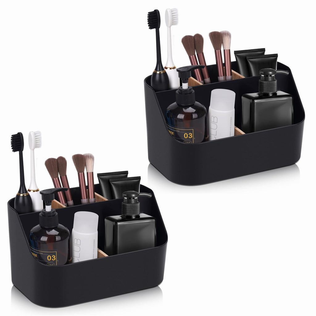 Ayswupt Electric Toothbrush Holders for Bathrooms,Black Tooth Brushing Holder,Toothpaste Organizer with Dividers,Bathroom Countertop Accessories Storage,Toothbrush Stand for Vanity Office Sink