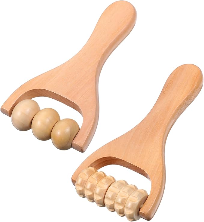 HekouJiub 2Pcs Wooden Massage Roller Handheld Bead Massage Tool for Legs Body Feet Muscle Roller Stick