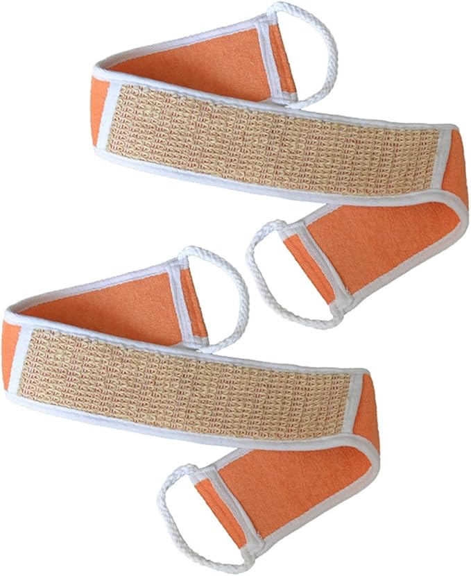 2pcs Exfoliating Bath Bands Natural Cotton Linen Back Scrubber Strap for Deep Cleansing for Shower Spa Removes Dead Skin for Smooth Skin Orange