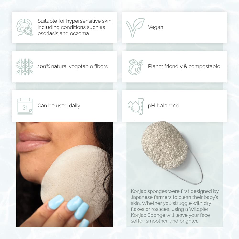 Wildpier Beauty Exfoliating Konjac Sponge - Exfoliating Body Scrubber, Natural Exfoliating Facial Scrubber Sponge for Sensitive Skin, Body Scrubber Exfoliator, Shower Scrubber for Body, Biodegradable