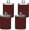 Indian Red Qtip Holder Organizer Dispenser Cotton Swabs Cans Plastic Jars with Lid Set 4 Pack Bathroom Storage Canister for Cotton Ball Floss Cotton Pads