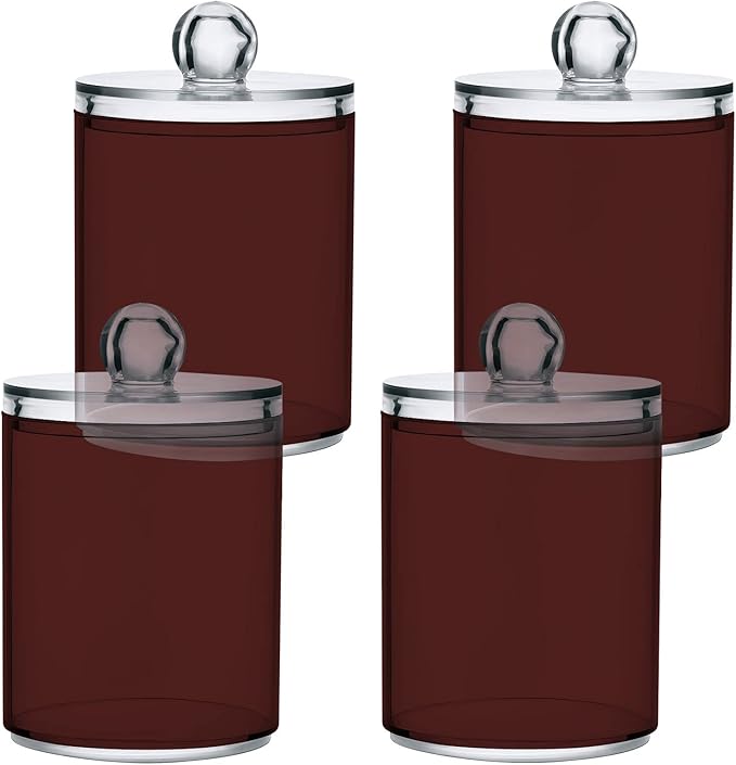 Indian Red Qtip Holder Organizer Dispenser Cotton Swabs Cans Plastic Jars with Lid Set 4 Pack Bathroom Storage Canister for Cotton Ball Floss Cotton Pads