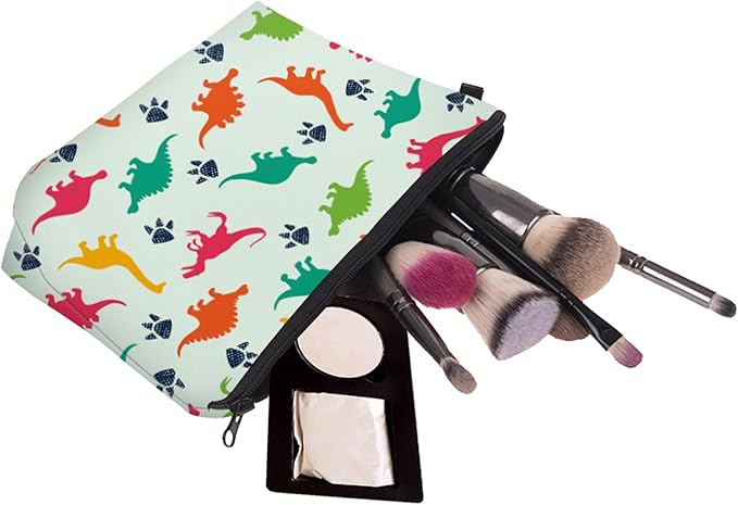 Aiphamy Cute Travel Makeup Bag Cosmetic Bag Small Pouch Gift for Women (Dinosaur Light Mint)