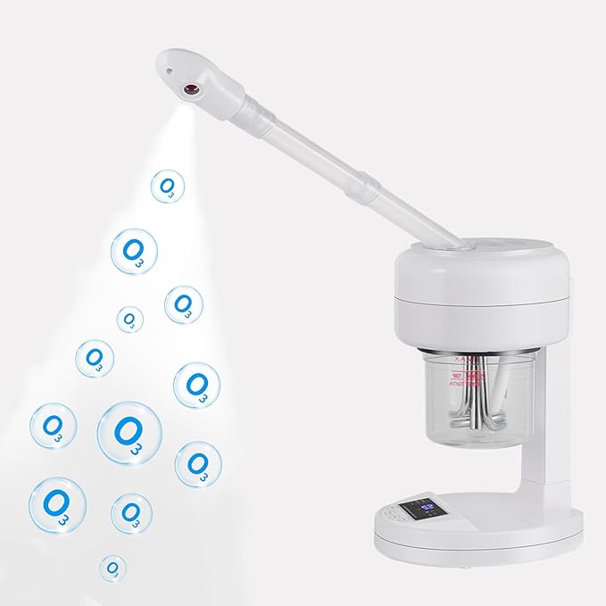 HeavenBird Ozone Facial Steamer, Portable Nano Ionic Face Steamer with LCD Screen, Extendable 360° Rotating Arm, Rotatable Nozzle, Hot Mist Function for Personal Care at Home or Salon