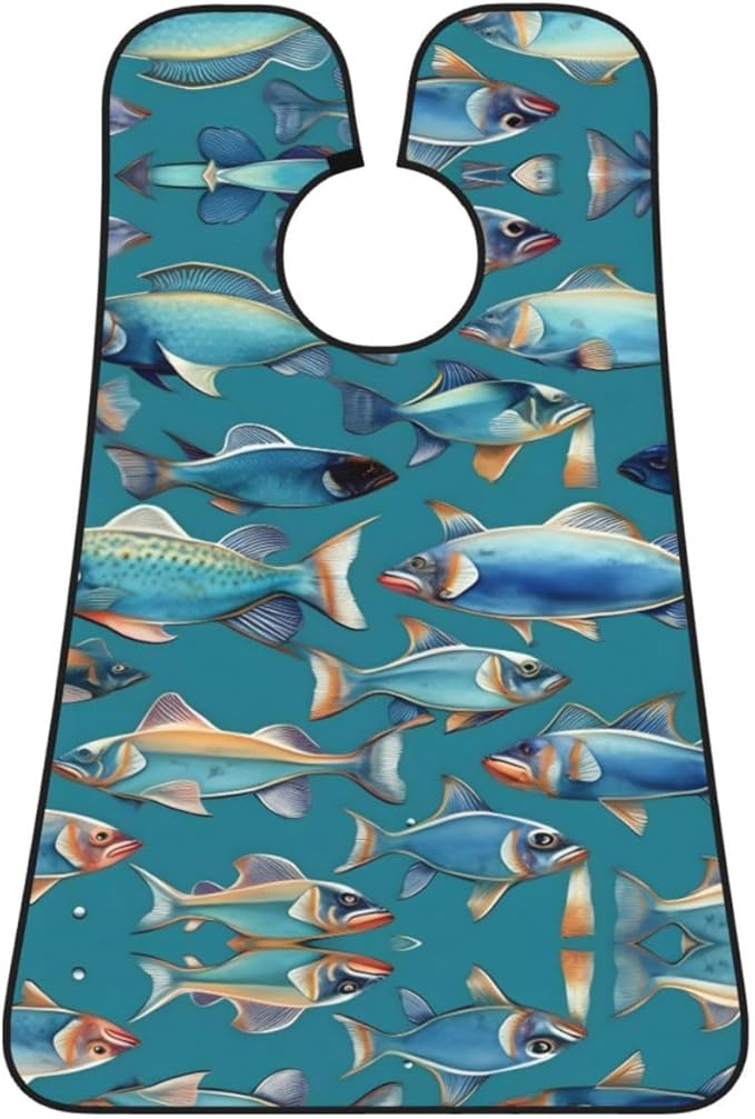 Ocean Fishes Print Beard Bib Shaving Apron, Beard Hair Trimming Cape Gift For Dad
