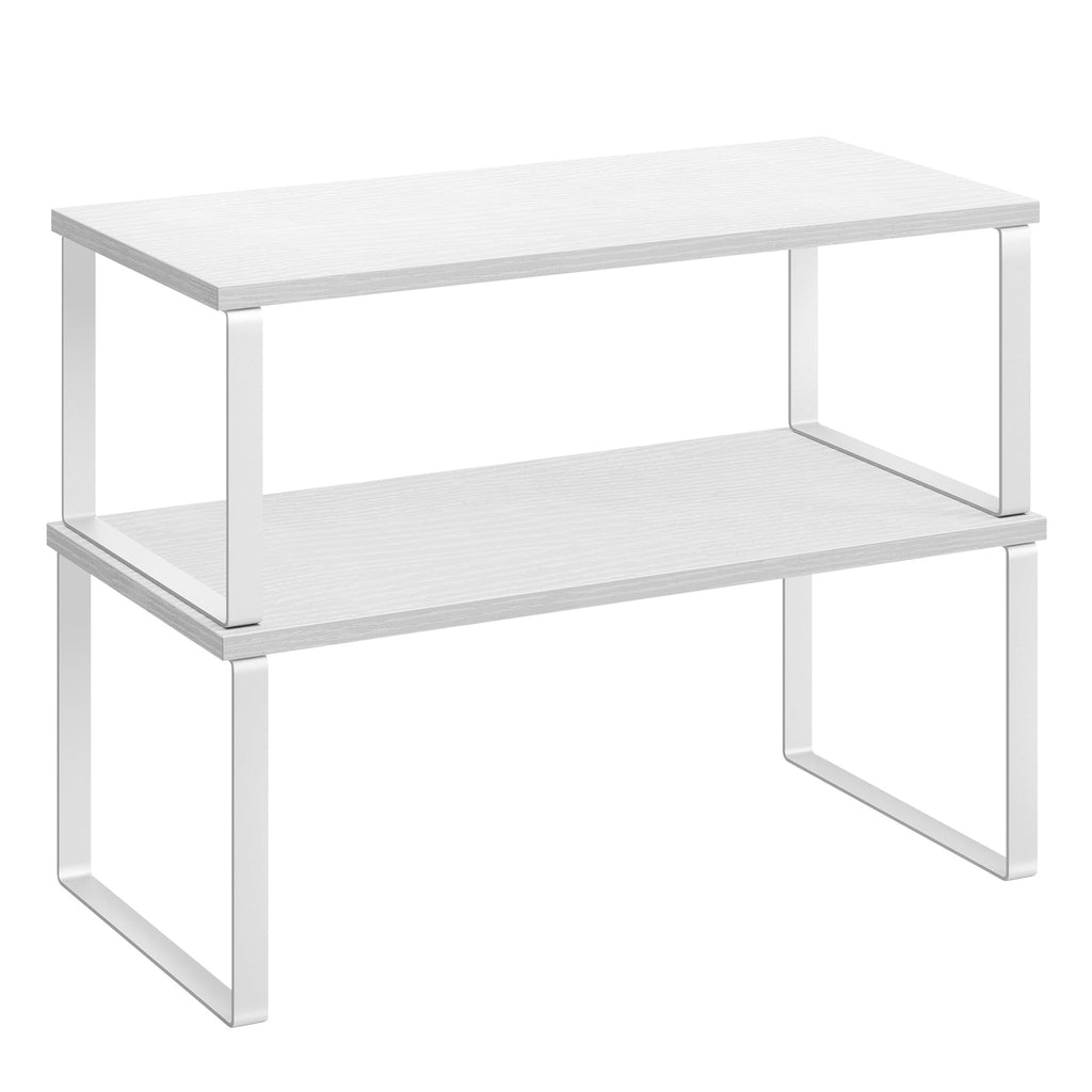 SONGMICS Cabinet Organizer Shelf, Set of 2 Kitchen Counter Shelves, Kitchen Storage, Spice Rack, Stackable, Expandable, Metal and Engineered Wood, 15.6 Inches, Cloud White and Snow White UKCS025W01