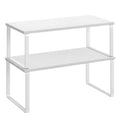SONGMICS Cabinet Organizer Shelf, Set of 2 Kitchen Counter Shelves, Kitchen Storage, Spice Rack, Stackable, Expandable, Metal and Engineered Wood, 15.6 Inches, Cloud White and Snow White UKCS025W01