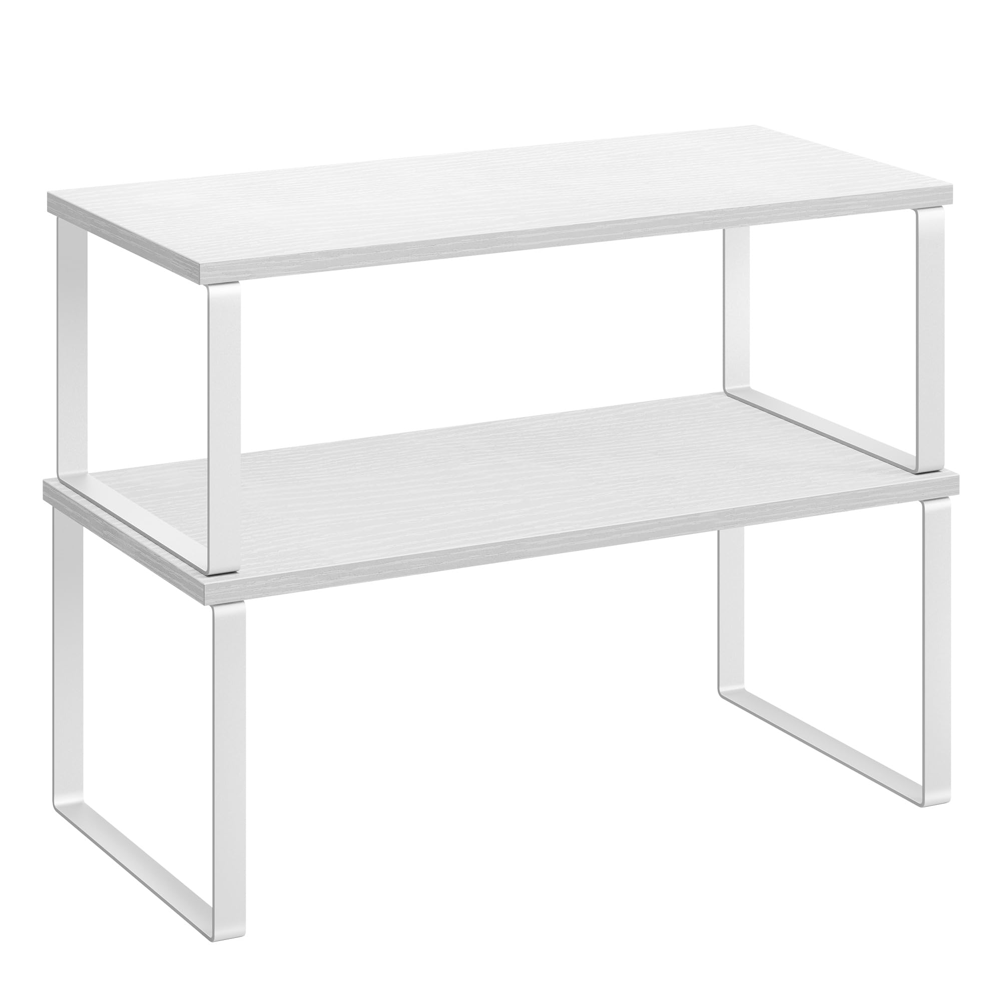 SONGMICS Cabinet Organizer Shelf, Set of 2 Kitchen Counter Shelves, Kitchen Storage, Spice Rack, Stackable, Expandable, Metal and Engineered Wood, 15.6 Inches, Cloud White and Snow White UKCS025W01