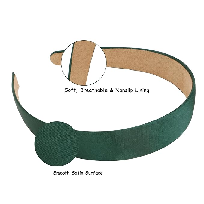 Wecoe 10 Pack Dark Green Headbands 1 Inch Wide Satin Headbands Women Non Slip Fashion Plain Head Bands Solid Hair Bands DIY St. Patrick's Day Hair Accessories for Women Girls Diademas Para Mujer