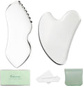 LeMeeOly 2Pcs Gua Sha Facial Tools Stainless Steel, Detailer GuaSha Set for Face Neck, Natural Skin Care Metal Gua Sha Lymphatic Drainage Face Massage Tool