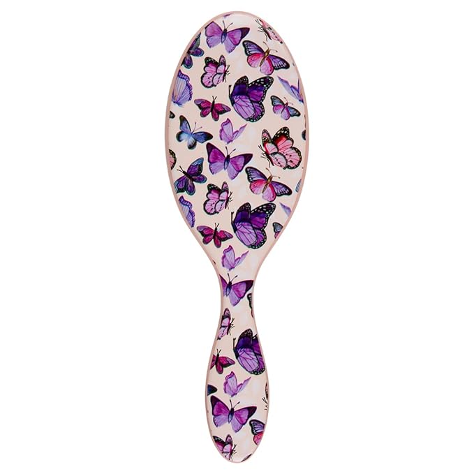 CALA Wet-N-Dry Detangling Hair Brush, Butterfly Print, Soft Flexible Bristles for All Hair Types, Adds Shine, Smooths Frizz, Gently Massages Scalp, Easy-Grip Polymer Handle