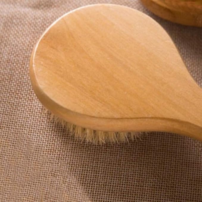 HiKin Dry Bath Body Brush 12.6", Long Handle Natural Bristles Shower Brush Back Scrubber with Anti-Slip Wooden Handle, Good for Exfoliating, Blood Circulation, Detox and Cellulite, etc.