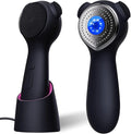 Silicone Face Scrubber Exfoliator Electric for Men Women, Rechargeable Facial Cleansing Brush with Wireless Charging Dock, Waterproof Sonic Vibrating Face Scrub Brush Cleanser for Exfoliating, Black