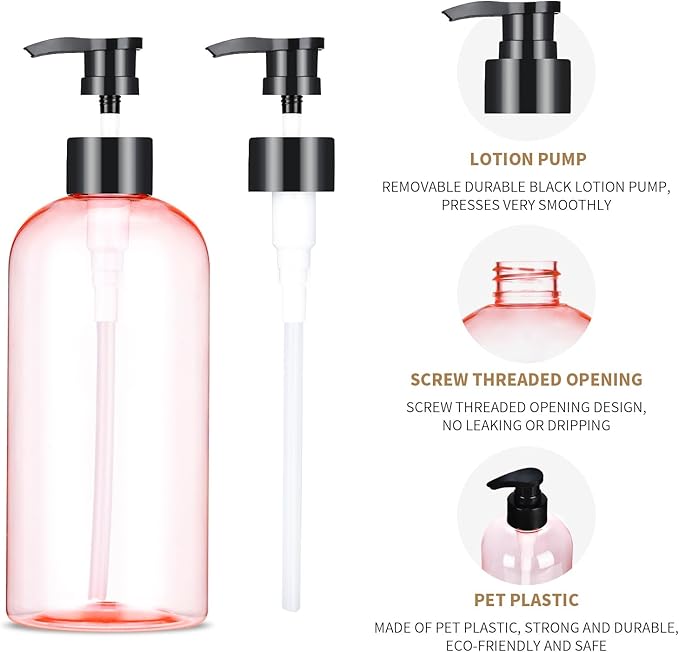 Bynccea Plastic Pump Bottle 16 oz/500 ml Empty Shampoo Pump Bottles Dispenser Portable Pump Bottles for Shampoo and Conditioner Liquid